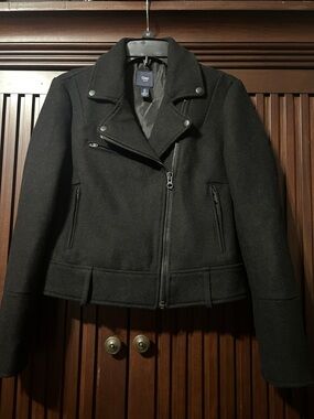 GAP Black Wool-Blend Moto Jacket